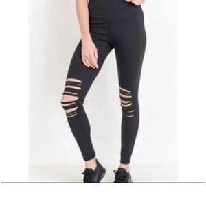 Womens Mono B distressed high rise shredded knee black Leggings Size M NWOT